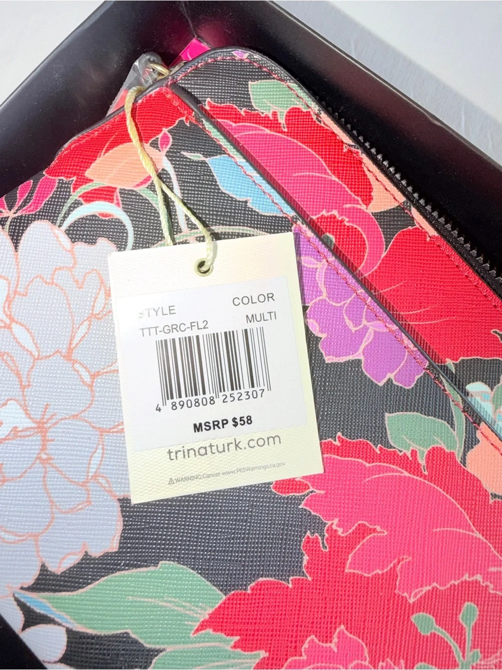 NWT Trina Turk Floral Wristlet & Card Holder Set Black Multi Wallet
